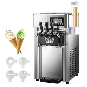 Ice Cream Machine Desktop Soft Commercial Yogurt Maker 3 Flavors 18L/H with 3L Hoppers & 4 Nozzles for Restaurants and Cafés 1200W Compressor Smart Panel