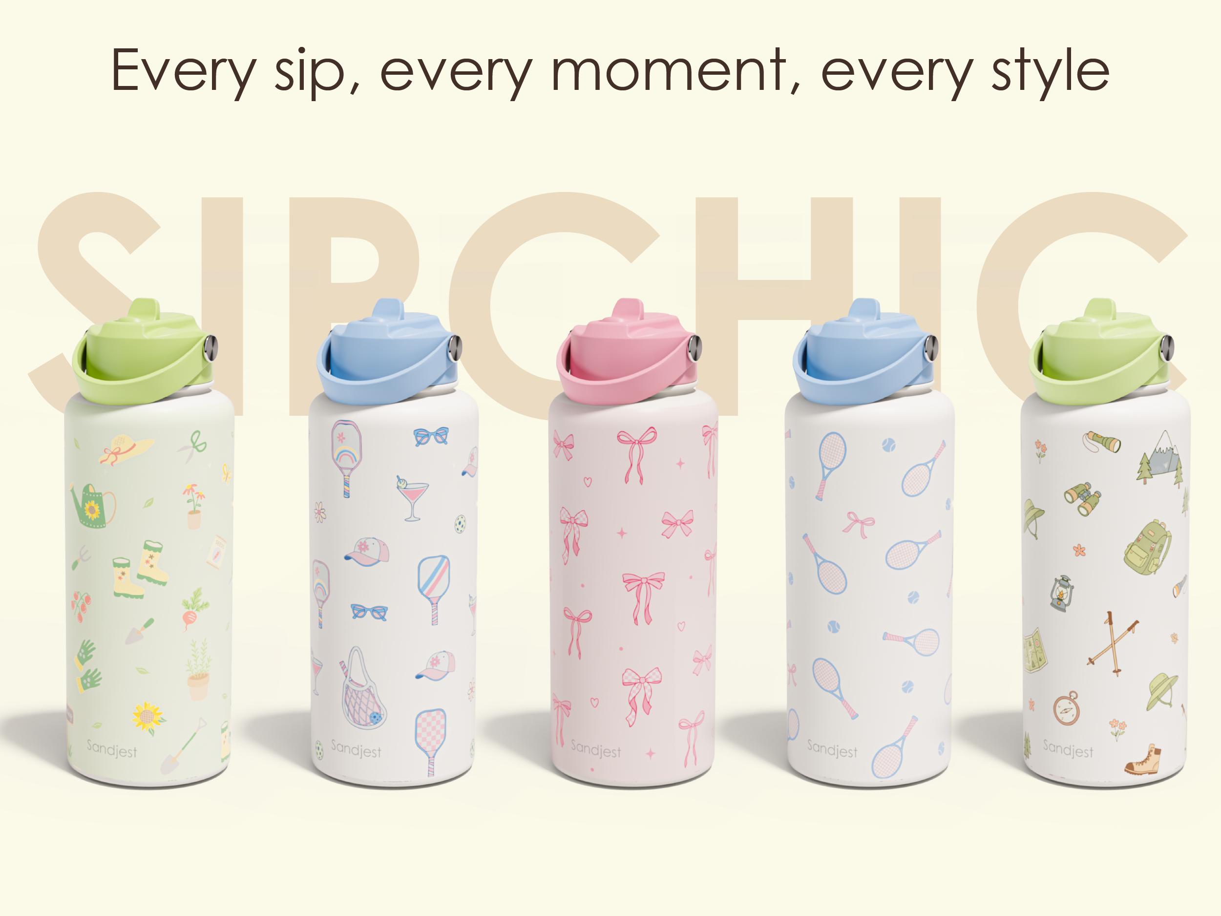 Sandjest 32oz Insulated Water Bottle with Flip Straw & Handle, Stainless Steel Leak Proof Travel Mug, Protective Silicone Base for Sports, Outdoor, Gym, School