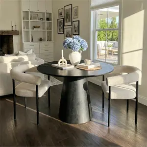 Dwen & New York 35" Round & Boucle Dining Table Set for 2 (3-Piece)