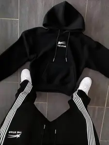 Unisex Y2K Minimalist Streetwear 'the Star' Set, Loose Hoodie + Striped Sweatpants, Vintage Style, Casual Fall Winter
