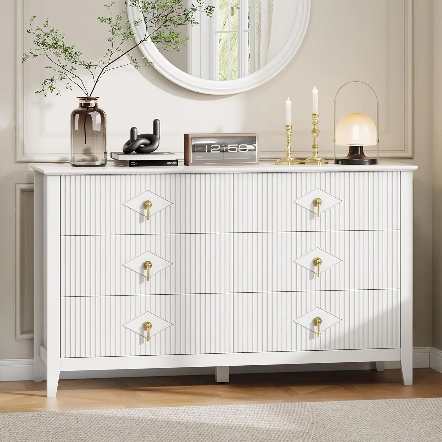 Gaomon 54-Inch Wide Fluted Wood Storage Dresser with Drawers - Sturdy Indoor Furniture, Bedroom Chest of Drawers, Living Room TV Stand, Bedroom Dresser