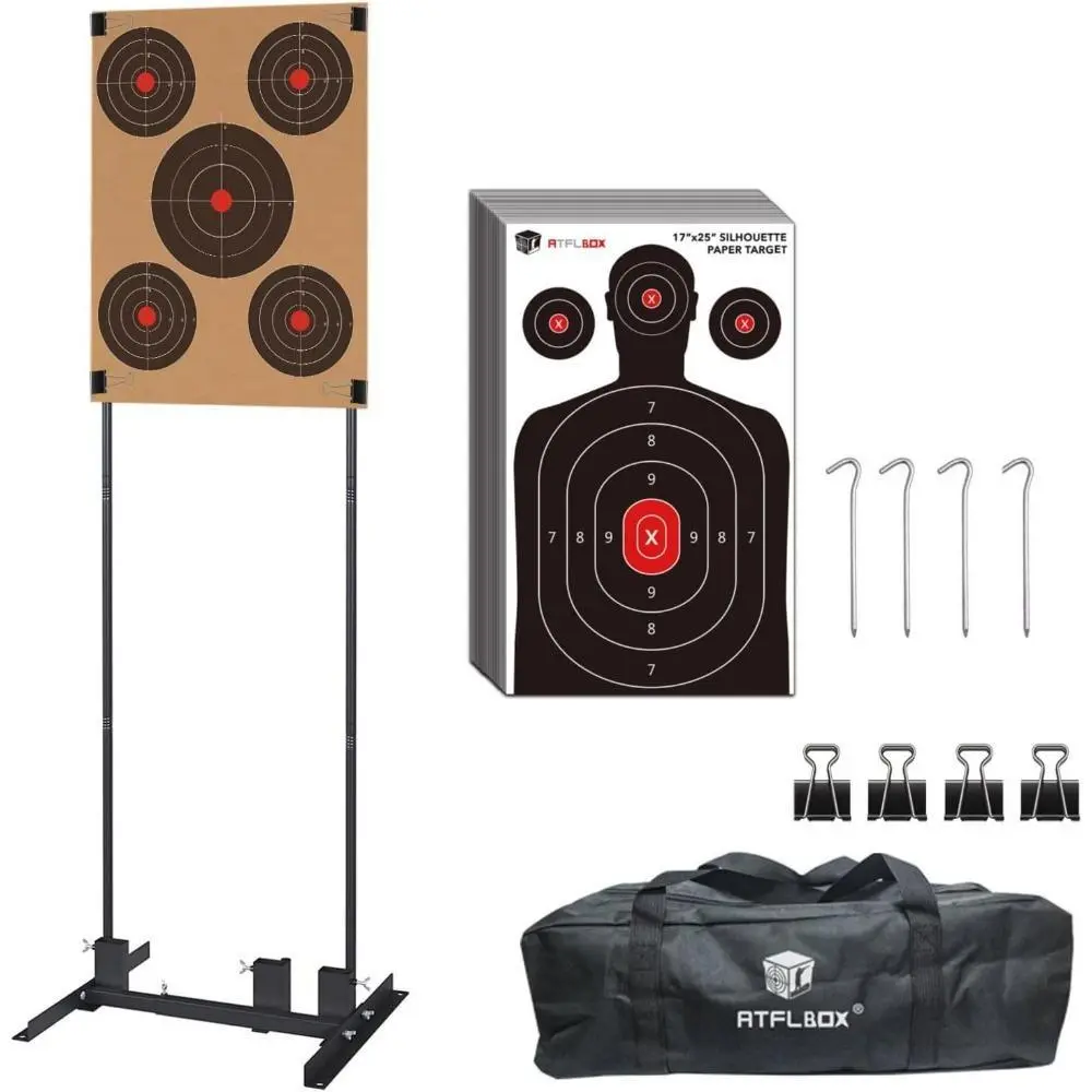 Shooting Target Stand, H Shape with 10pcs 17x25 Inch Paper Targets, Durable Paper Target Holder with Stable Adjustable Base for Cardboard Silhouette, USPSA/IPSC, IDPA Practice