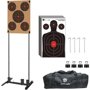 Shooting Target Stand, H Shape with 10pcs 17x25 Inch Paper Targets, Durable Paper Target Holder with Stable Adjustable Base for Cardboard Silhouette, USPSA/IPSC, IDPA Practice