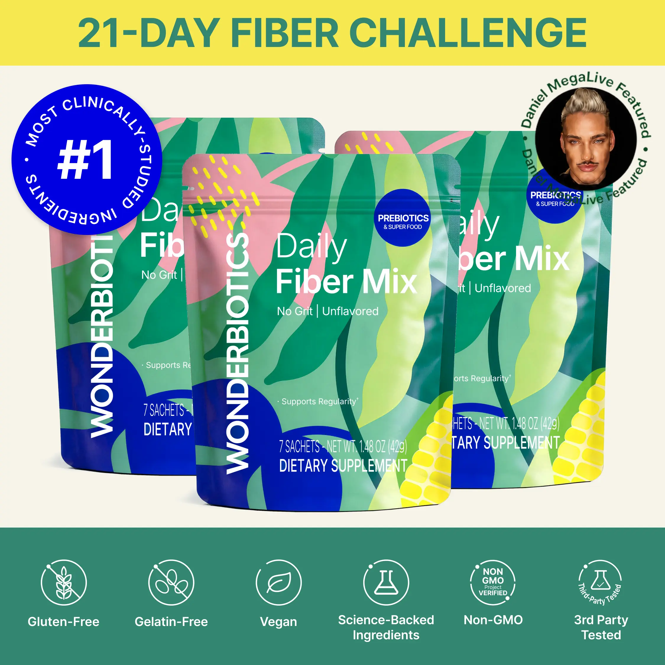 Daily Fiber Supplement Powder Packets - BUY ONE GET ONE FREE - 5 Diverse Fibers with Prebiotics, Superfood Blend for Digestion, Psyllium Husk, PHGG, Drink Mix for Women & Men, Low FODMAP, Sugar Free Healthcare