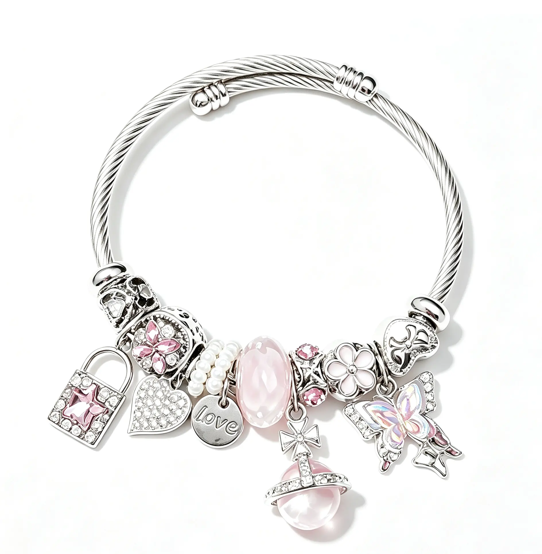 Dreamy Pink Crystal Butterfly Lock Bangle | Sweet Charm Bracelet, Romantic Girly Accessory Dreamy Pink Crystal Butterfly Lock Bangle | Sweet Charm Bracelet, Romantic Girly Accessory