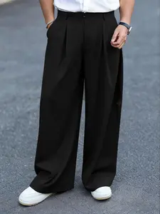 Men's Loose Fit Wide Leg Pants, Casual Relaxed Fit, Comfortable Straight Hem Design, Business Casual Style, Perfect for Daily Wear & Office Use