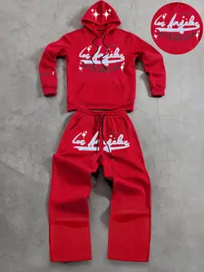 Men's Hooded Long Sleeves Sweatshirt & Straight Leg Pants Set, Trendy Letter Print Design, Comfortable Casual Wear for Fall Winter