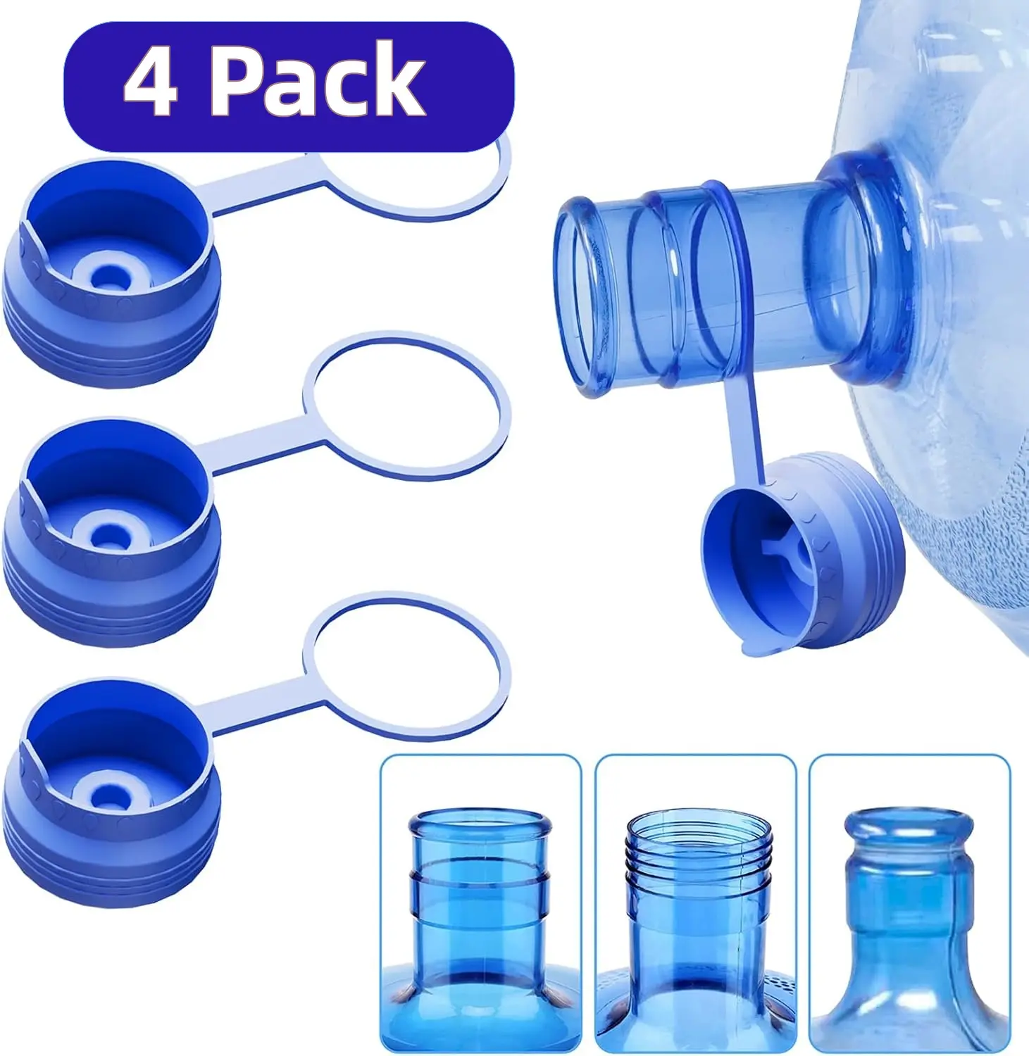 4 Pcs Food Grade Silicone Jug Lids - Leak-Proof, Reusable 55mm Round Cap Bottle Stopper Drinkware Accessories, Replacement for 3,5 Gal Water Bottles & Dispensers (Fits 55mm Mouth)