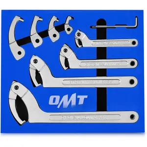 8 count Adjustable Pin Spanner Wrench Tool Set, Spanner Nut Wrench Tools with Changeable Heads for Pipes Heating , Coilover Hook Wrenches for Suspension System, 3/4" to 6-1/10"