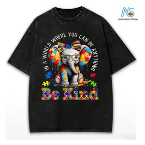 Elephant With Puzzle Pieces And Be Kind Print T Shirt Crew Neck Casual Wear For Women And Girls