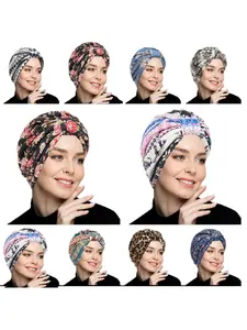 Women's Leopard Print Yoga Hat Scarf, European Style Knotted Design Head Wrap, Inner Lined Square Cap, Fashionable Hair Accessory