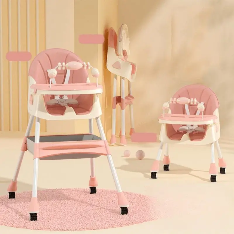 Toddler High Chair, 4-in-1 Convertible PP/PE Plastic Feeding Chair for 2-3 Years Old with 7-Adjustable Height, 3-Position Recline Seats, Soft Cushion, Toy Rack, Sturdy Healthy Easy-to-Clean Design