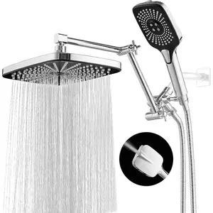 Shower Head with, 12 Inch Dual Shower Head with Extention Arm, High Pressure Rain Shower Heads, Rainfall Waterfall Showerhead with 3-Way Diverter -/Angle(Chrome)