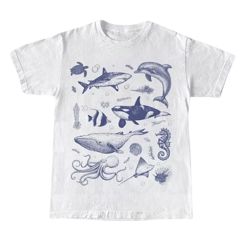Women's T-Shirt with Vintage 90s Seagull Graphic, Casual Streetwear Top with a Fitted Cut, Short-Sleeve Round Neck in Soft Cotton, Shortsleeve, Tshirt, Graphic Print Adds Character, All Seasons