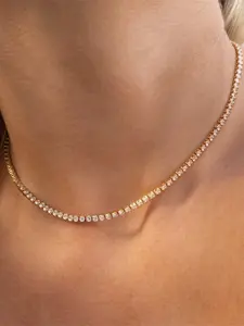 18K Real Gold Plated Stainless Steel Tennis CZ Bracelets Necklaces Women Dainty Zirconia Cut Faux Diamond Chain 2mm Jewelry Set