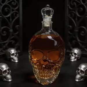 Skull Whiskey Decanter - (Liquid Not Included) 350ml Gothic-Style Skull-Shaped Glass Bottle; Dark-Themed Empty Decanter, Ideal for Home Bar Decor & Gifting