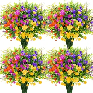 24pcs Artificial Flowers for Outdoors Fake Plastic Flowers UV Resistant Realistic Faux Plants Shrubs for Spring Summer Garden Porch Yard Patio Planter Window Box Home Decor, Mixedcolor