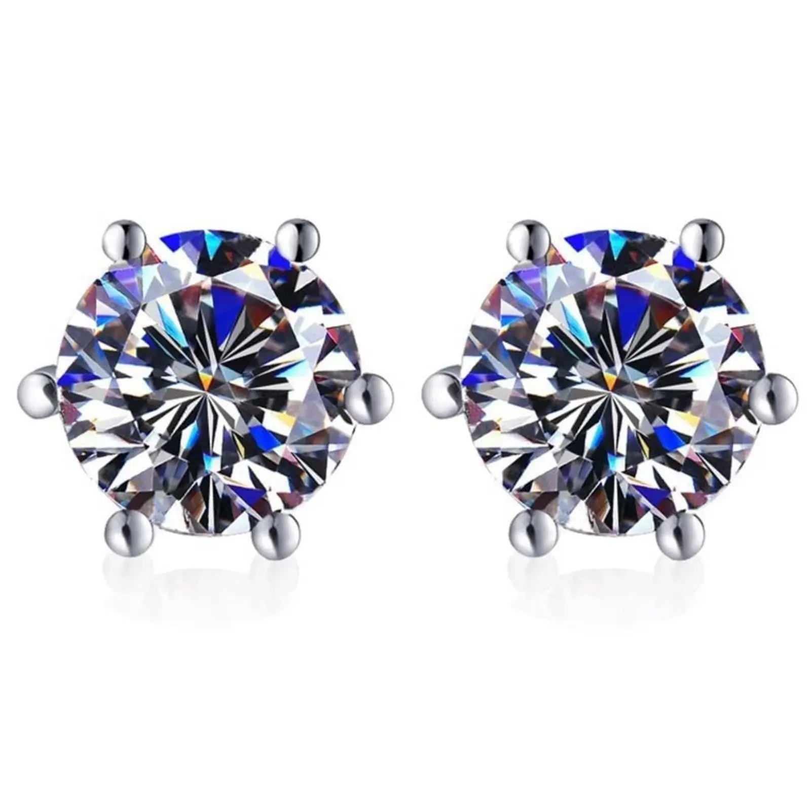 EJG Prong-Set Stud Earrings in 925 Sterling Silver, Round Cubic Zirconia with Dazzling Brilliance, 0.5-2 Carats, Hypoallergenic Unisex Jewelry