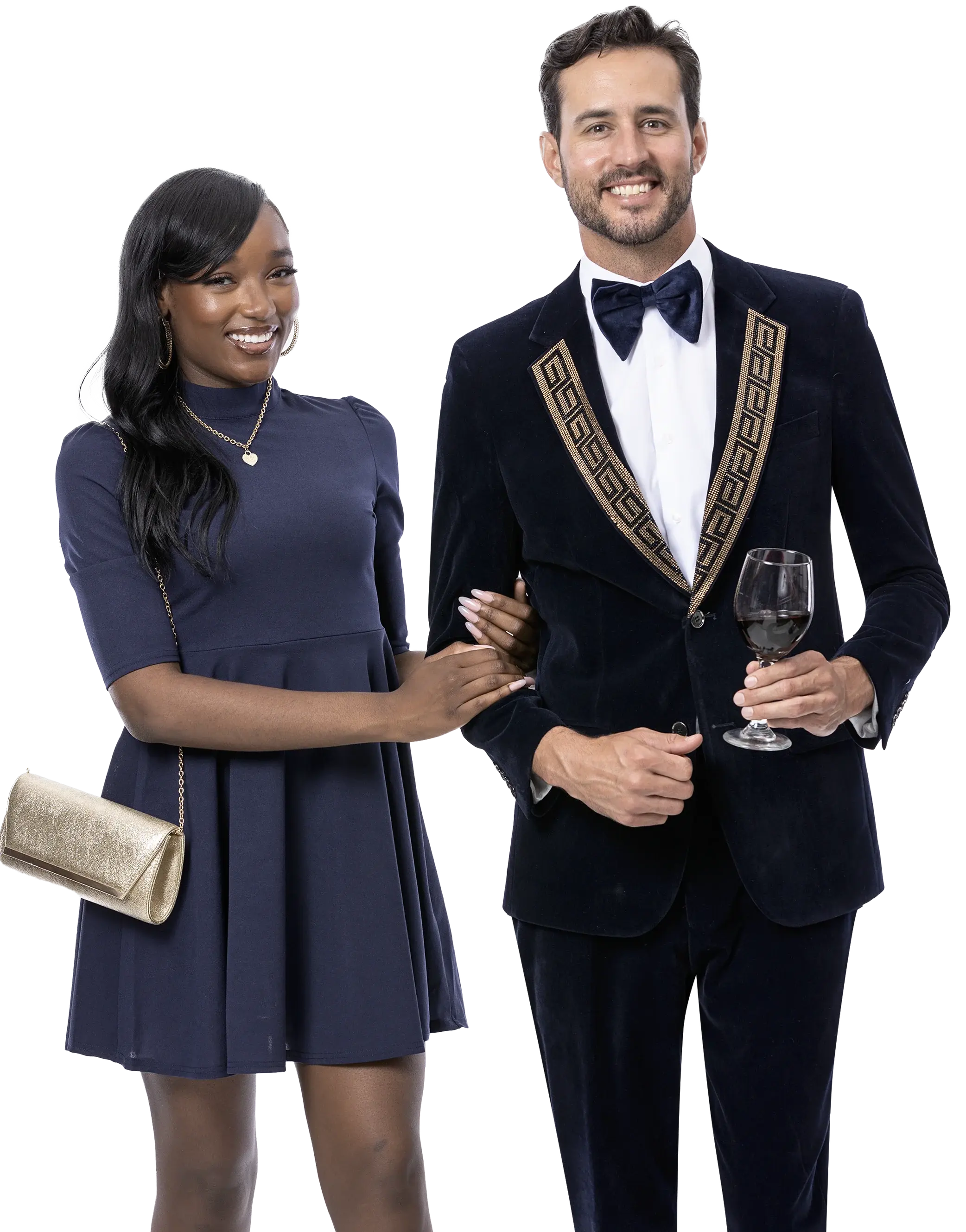 Velvet 2-Piece Fashion Suit with Sequin Lapel - Navy