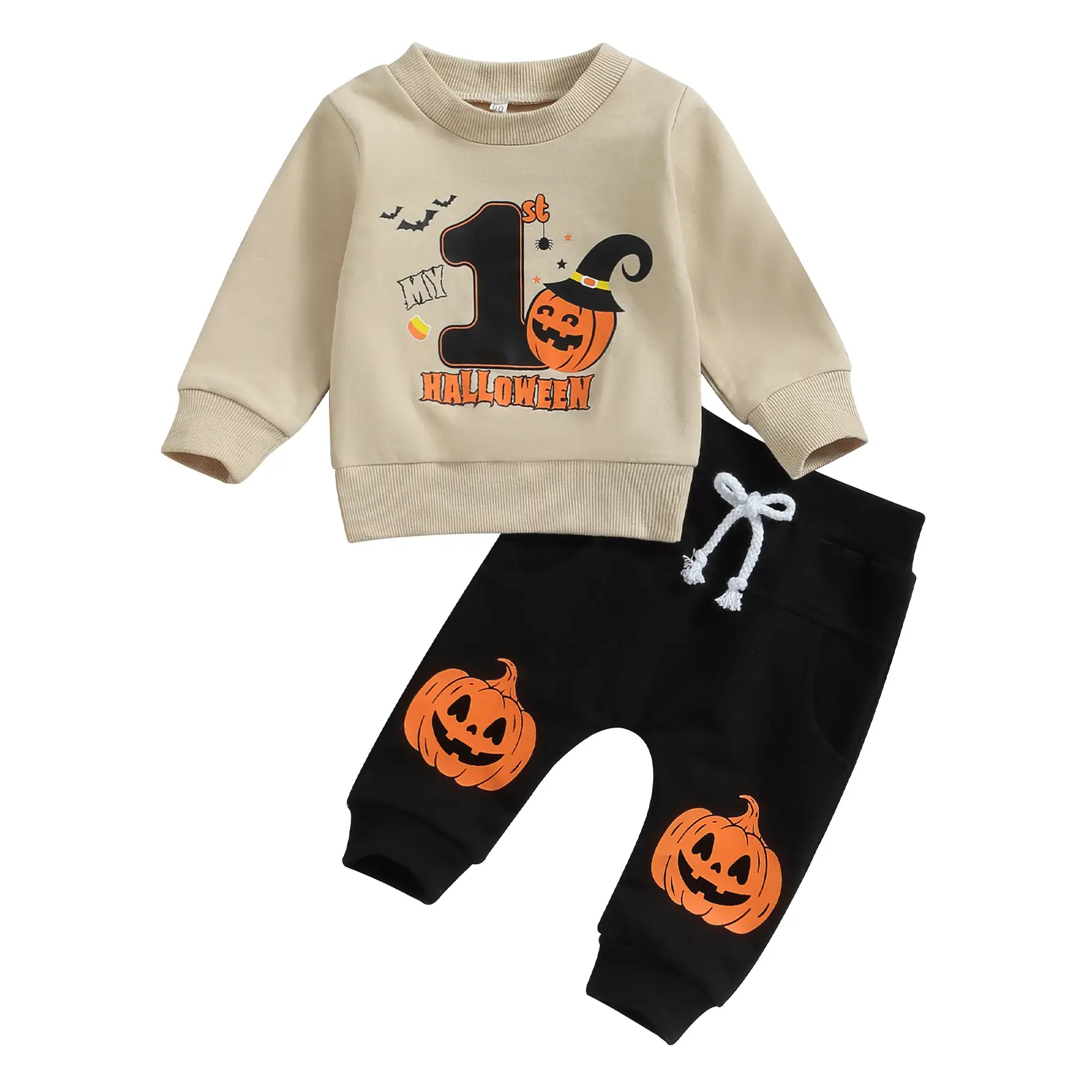 Ma&Baby My First Halloween Baby Boy Outfit Pumpkin Letter Sweatshirt Long Sleeve T-Shirt Pants Set Sweatsuit Fall Clothes