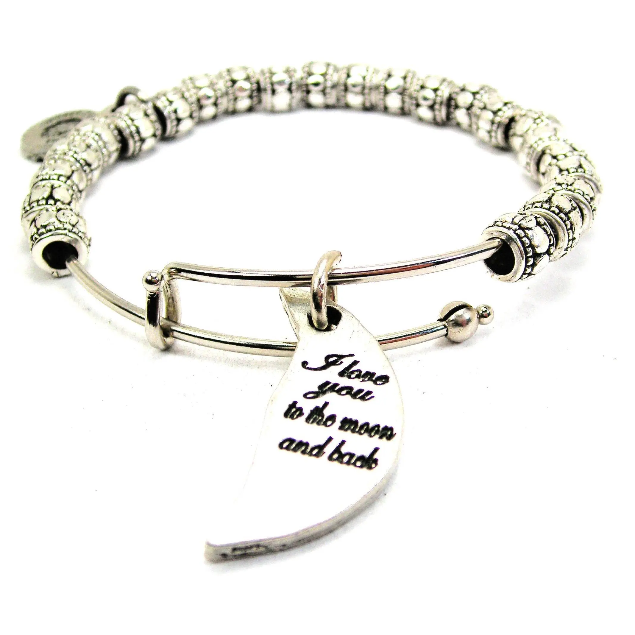 I Love You To The Moon And Back Crescent Moon Metal Beaded Bracelet
