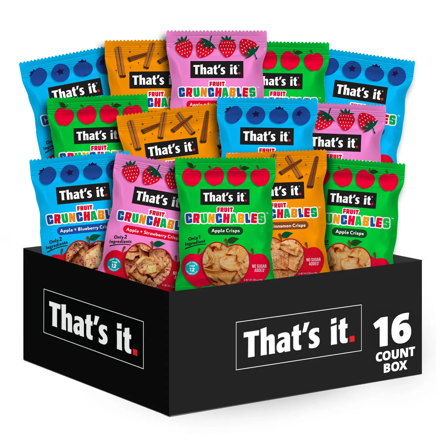 That's it. Fruit Crunchables - Fruit Snacks for Kids, 100% Fruit Crisps, Plant-Based, Non-GMO, Gluten-Free, No Sugar Added (16 Pack)