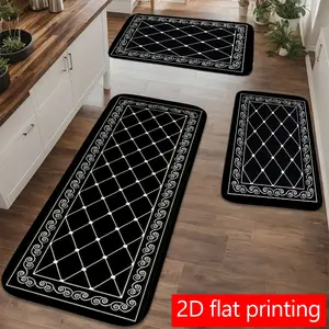 1/2/3pcs, black and white diamond geometric patchwork 2D flat print pattern, home décor, home mat set, suitable for kitchens and bathrooms, soft and thick indoor entrance rug, non-slip bottom for easy cleaning, long rug, Kitchen Floor Mat, Decorative Rug