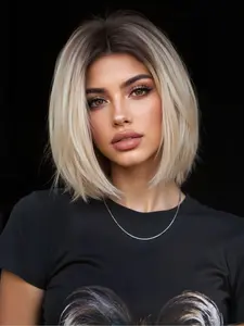 Women's Fashion Student Bob Wig, Basic Gradient with Highlights, Side Bangs, Suitable for All Seasons, Straight Wigs