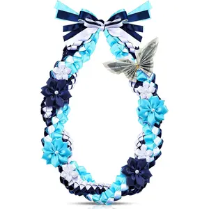 50" Graduation Lei 2026 Double Braided Graduation Ribbon Money Lei with 4 Satin Flower Handmade Grad Necklace Class of 2026 Grad Gift Accessories for Men Women