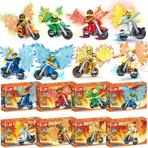 Ninjago Crystal Dragon Wings Motorcycle 8-Pack Set Transparent Winged Ninja Bikes Lloyd Kai Jay Cole Zane Golden Dragon Mid-Size Building Blocks Viral Toy 2026 Fan Favorite
