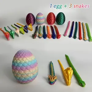 4-Piece Set, 3D Printed Snake Egg Model, Includes 4.33 Inch Egg + 3 Snakes, Bendable Joint Anime Figurine, Home Office Desk Car Decor, Gift Idea