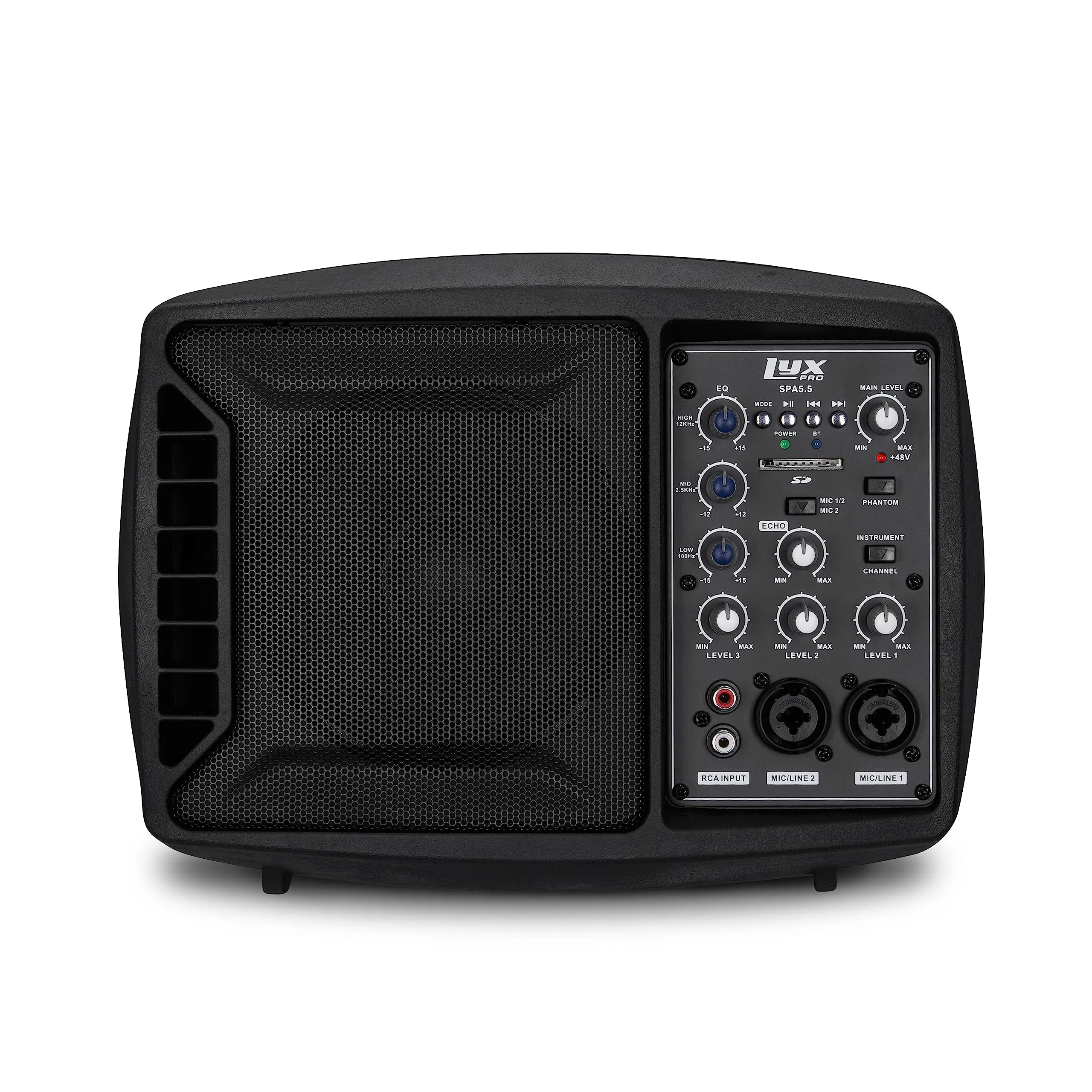 LyxPro SPA-5.5 Small PA Speaker Monitor Class-D Amplifier 3 Channel Mixer 3 Band EQ, Powerful Compact Active Speaker System amp with mixer 48V Phantom Power