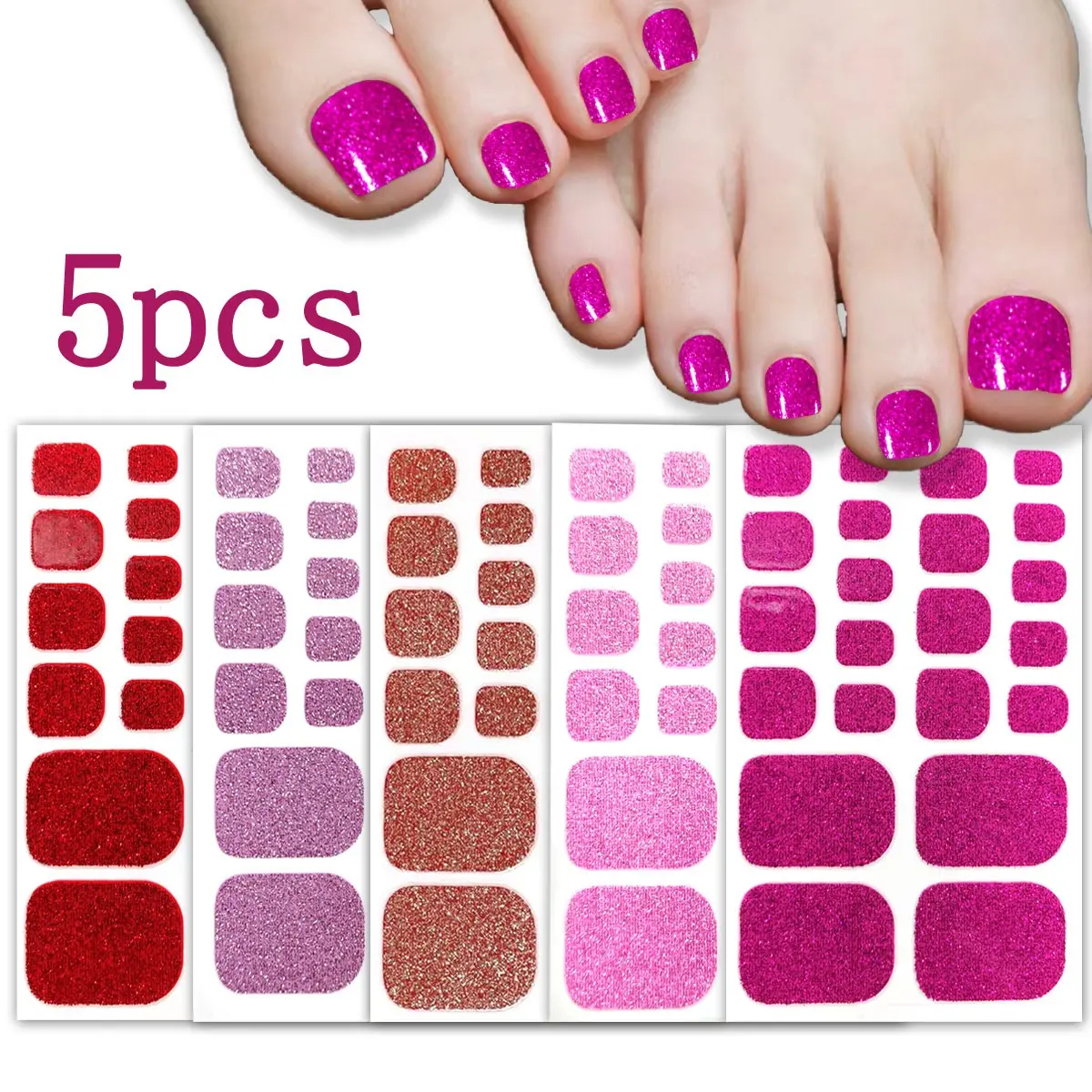 5 Sheets & 1 Scrubber Toe Nail Art Stickers, Self-Adhesive Full Coverage Nail Decals, DIY Nail Art Decor, Nail Design for Women Girls, Nail Art Decoration