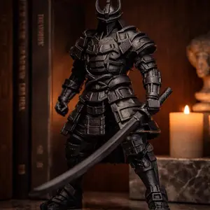 Samurai Warrior Sculpture - Modern Statue, Minimalist Black Armor Decor, Collector Figure, Japanese Inspired Home Office Art