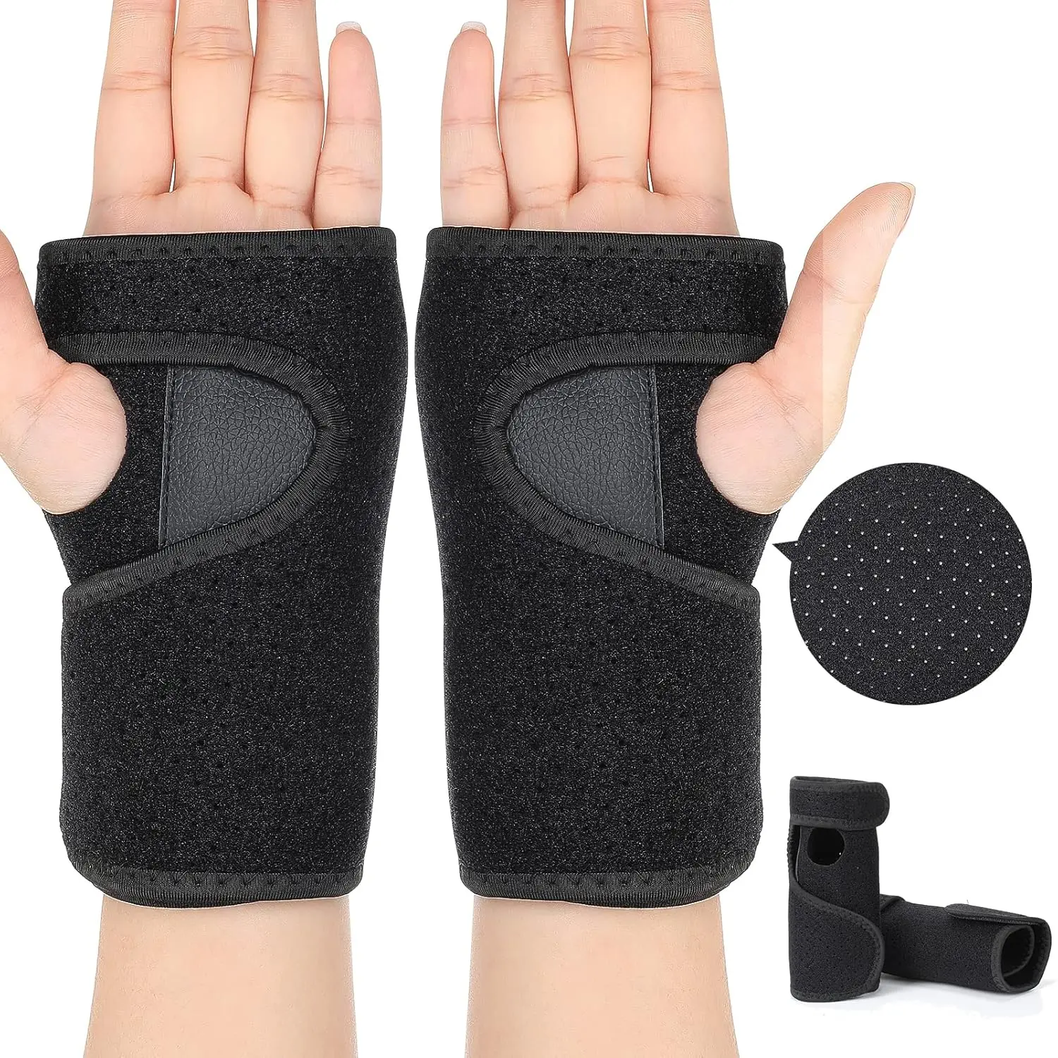 2 Pieces Carpal Tunnel Wrist Brace for Night Wrist Sleep Supports Splints Stabilizer and Hand Brace Cushioned to Help with Carpal Tunnel Pain Relief Universal Adjustable Fit(Breathable Style,Black)