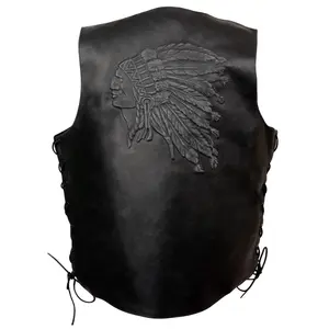 Event Leather Men's 100% Leather Motorcycle Vest - Biker Vests with Emboss Artwork