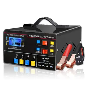 12V&24V Auto Battery Charger with LCD Display Intelligent Universal Pulse Charge & Auto Stop - Fast Charging Pulse Repair, Temperature Compensation, Overvoltage/Overheat/Short Circuit/Reverse Polarity Protection Heavy Duty Portable Charger