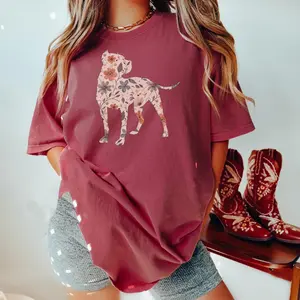 Comfort Colors Floral Pitbull Shirt, American Terrier Dog Mom Wildflower T-shirt, Cottagecore Tee, Gift for Pittie Lover, Puppy Owner Mama