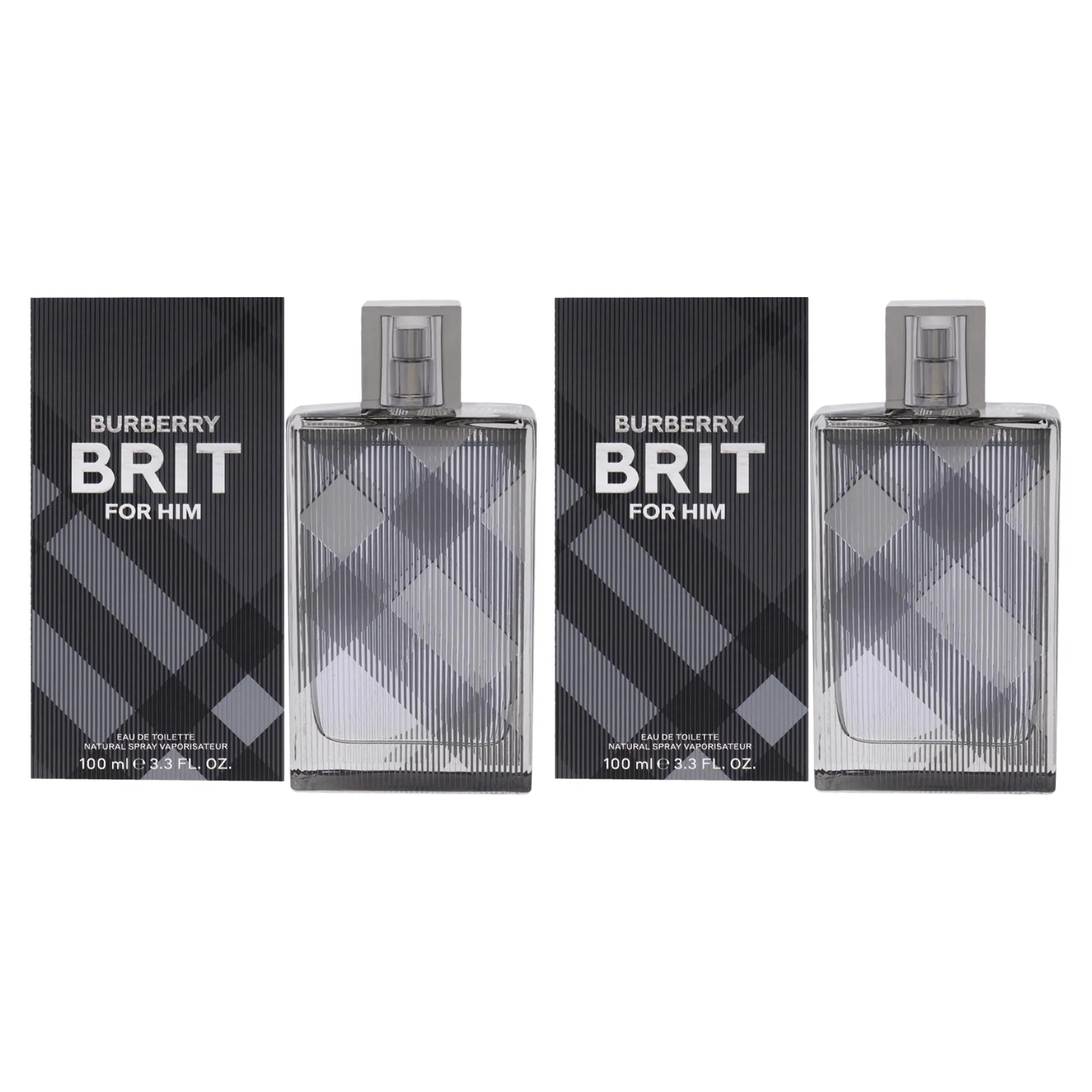 Burberry Brit Classic Men's EDT Spray - 3.3 oz (100ml) Check Pattern, 2 Bottles Pack