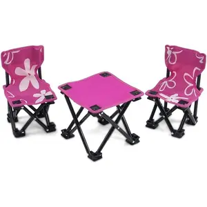 18-Inch Doll 3-PC Folding Camping Set Pink Outdoor Chairs & Table with Storage Case - USA Brand - Doll Furniture is Compatible with American Girl Dolls
