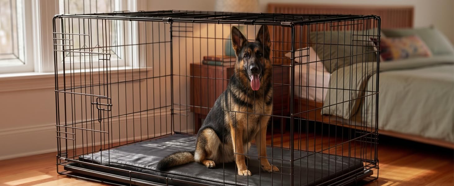Orthopedic Dog Bed for Large Aggressive Chewers - Parachute Tough Striped Fabric, Chew-Resist. & Scratch-Resistant, 4" Joint Support Foam, Self-Cooling Modern Dog Mattress for Longevity