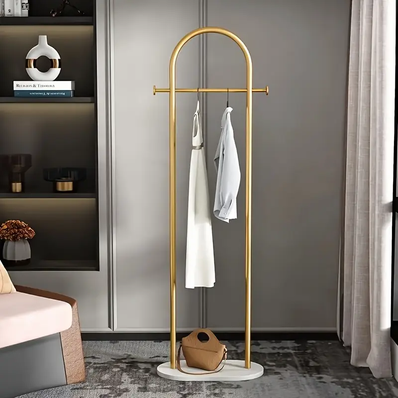 1pc Modern Metal Garment Rack with Marble Base, Heavy Duty Coat Hanger Stand for Bedroom, Clothes Organizer for Bags, Hats, Scarves, Jackets, Clothing Rack, Standing