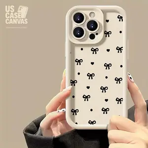 Simple Bow Pattern Case for iPhone 16 15 14 Pro Max 13 12 11 XS Plus Shockproof Full Camera Protection Durable slim Silicone Cover