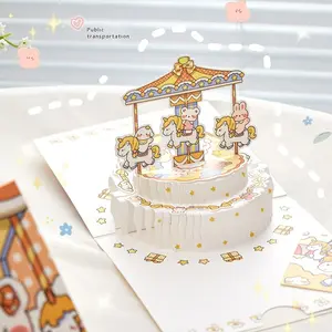 FuRise Pop Up Carousel Greeting Card Birthday Card Creative 3D Cake Card DIY Blessing Envelope Gift for Birthday Holiday