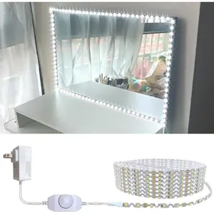 13ft/4M Led Vanity Mirror Lights Kit Bendable NO Need to Cut Vanity Make-up Mirror Cloakroom Adjustable Flexible Strip Light Table Set with Dimmer and Power Supply
