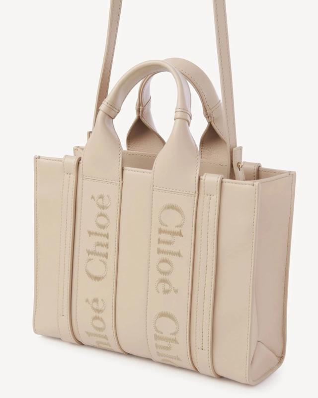 Chloé Mini Leather Woody Tote Bag - Iconic Cement Pink Calf Leather Tote with Logo Trims & Italian Craftsmanship