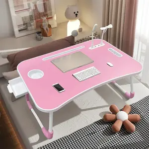 Laptop Bed Table, Foldable Laptop Desk Bed Tray with Storage Drawer, Lap Desk TV Tray for Breakfast Serving, Notebook Stand Reading Holder with Phone Slot and Cup Holder for Sofa Couch Floor
