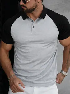 Men's Summer Casual Sport Polo Shirt, Anti-Wrinkle Durable, Slim Fit, Colorblock Design, Perfect for Commuting, Home, Outdoor Sports