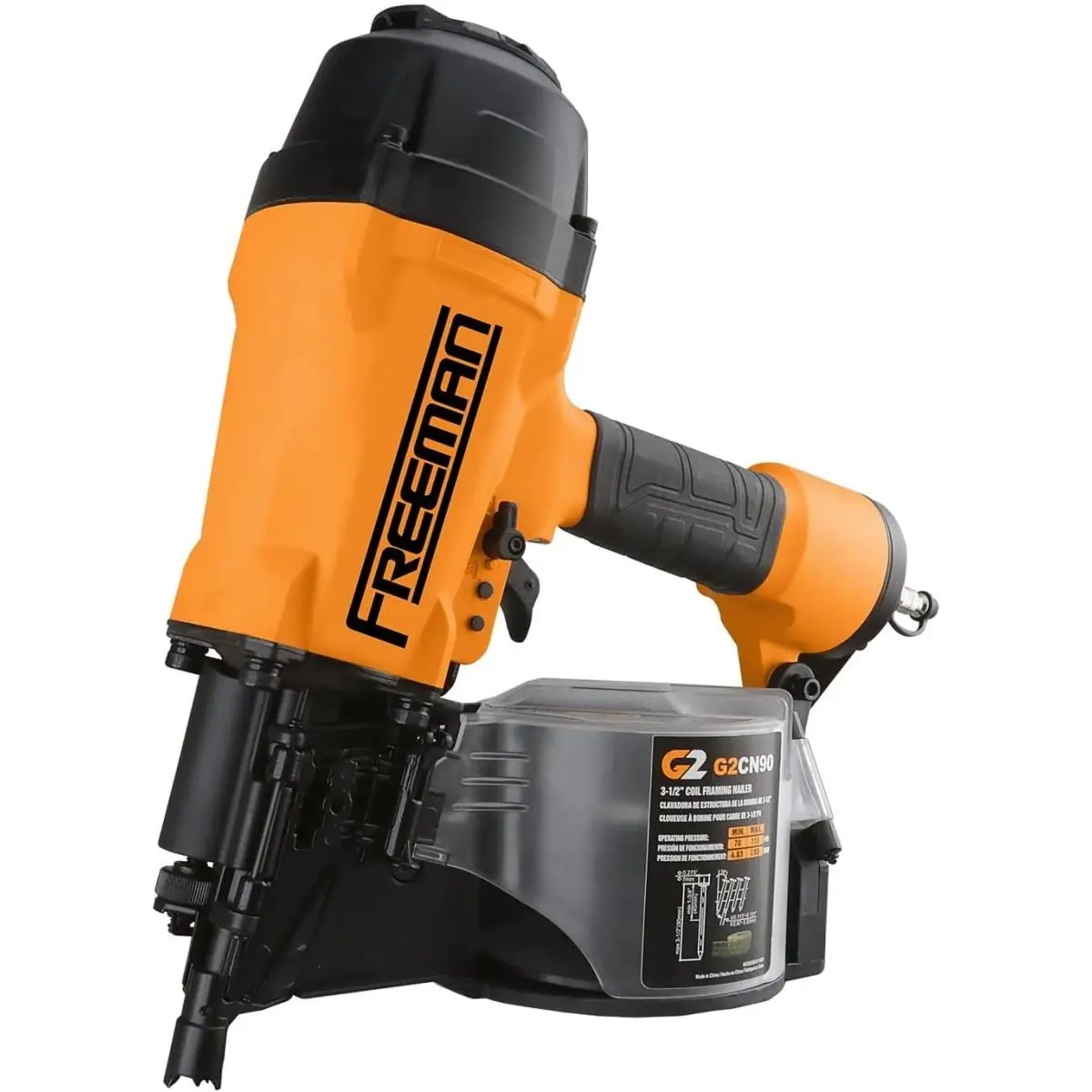 Pneumatic Framing Nailgun, 3.5 in. 2nd Generation, 15° Angle Coil Magazine Nailer for Framing Work