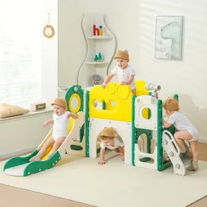 8-in-1 Slides for kids,Age3-5,Climber Playset with Basketball Hoop, Telescope, Monkey Bars & Slide - Extra-Long Slide, Soft Padding, Beige/Blue for Youngsters Ages 1-3 Years, Slide for Youngsters